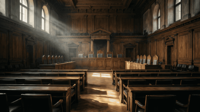 Intérieur de la salle d'audience de la Cour internationale de justice