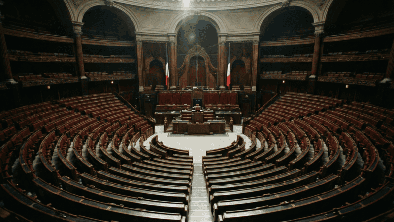 Hémicycle de l'Assemblée nationale française, lieu du scandale des emplois fictifs LFI