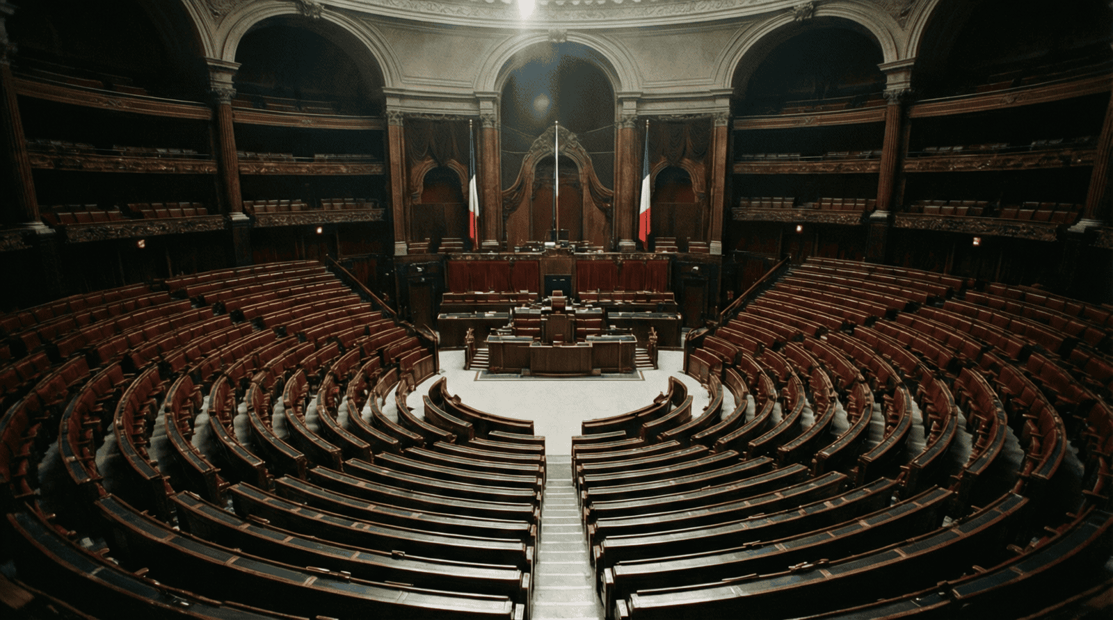 Hémicycle de l'Assemblée nationale française, lieu du scandale des emplois fictifs LFI