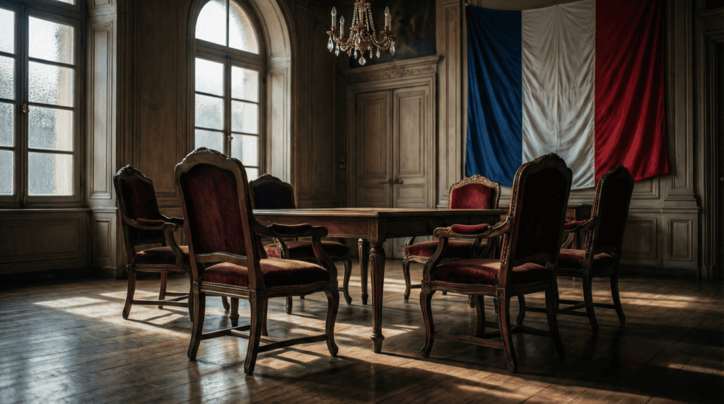 Salle vide d'un conseil municipal français, symbole de la laïcité municipale en crise
