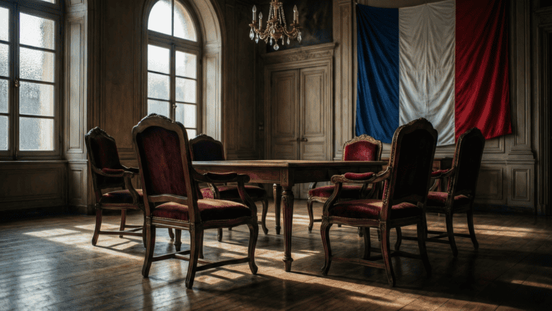 Salle vide d'un conseil municipal français, symbole de la laïcité municipale en crise