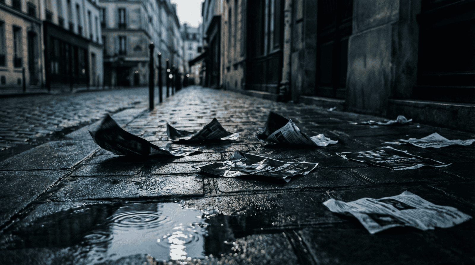 Tracts de protestation sur pavés mouillés à l'aube, Semaine Noire 2026