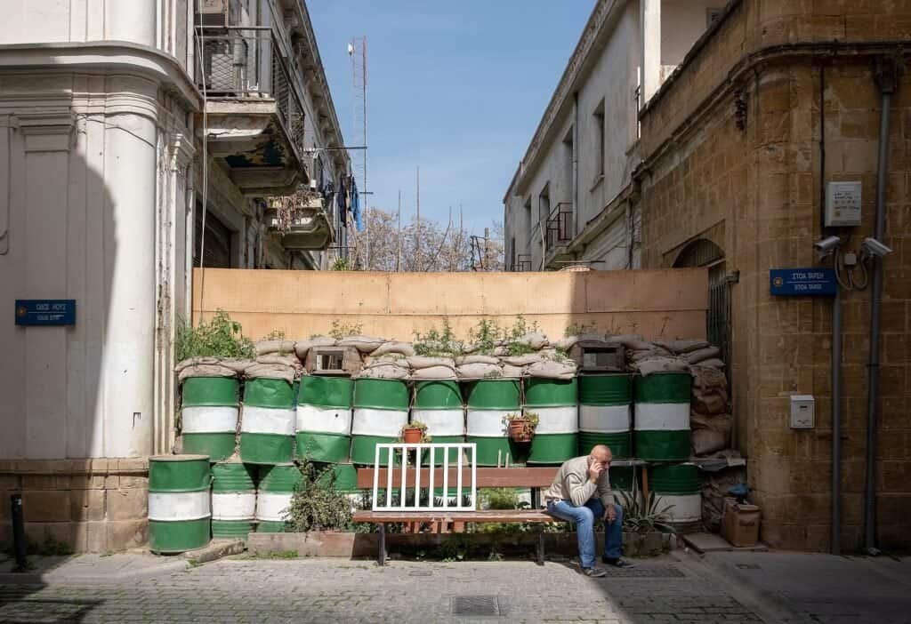 Barricade dans la zone tampon de l'ONU, rue Ledra, Nicosie, Chypre