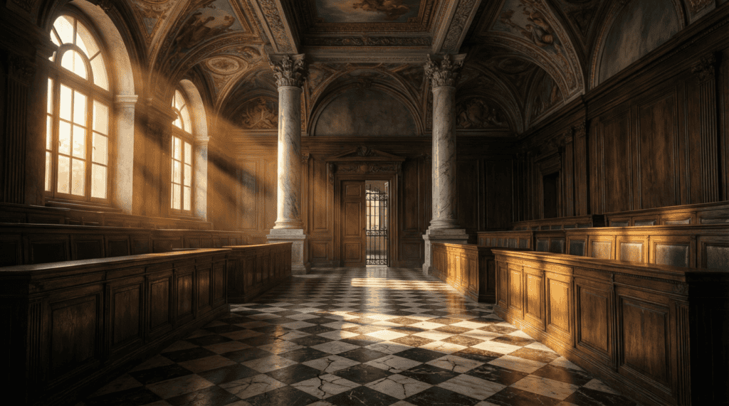 Salle d'audience vide du procès Paty en appel - justice antiterroriste française