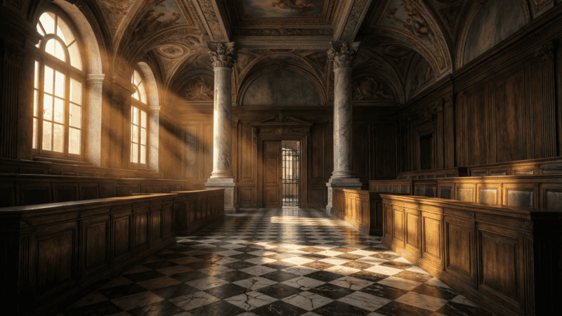 Salle d'audience vide du procès Paty en appel - justice antiterroriste française