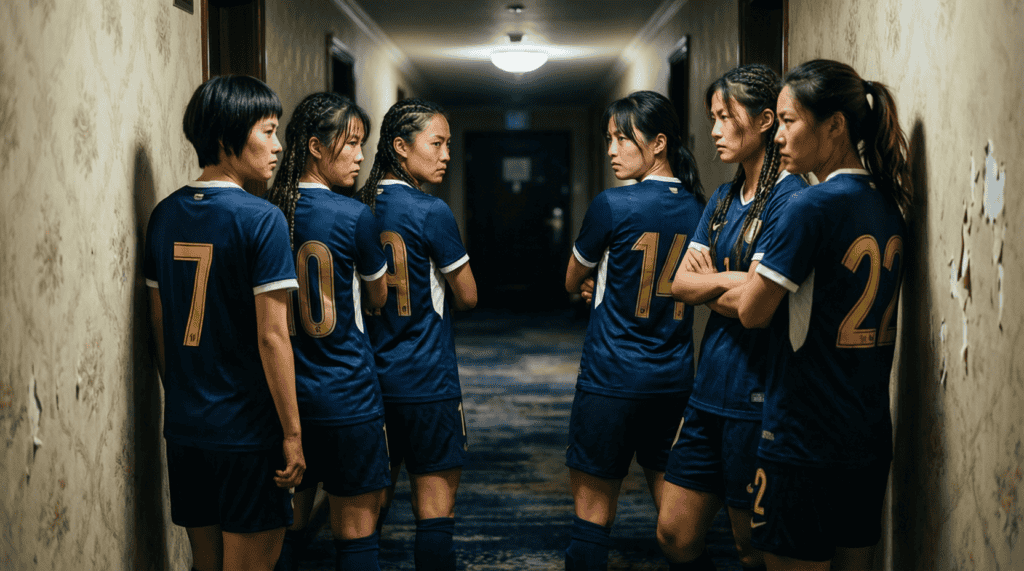Footballeuses iraniennes dans un couloir d'hôtel en Australie, Coupe d'Asie 2026