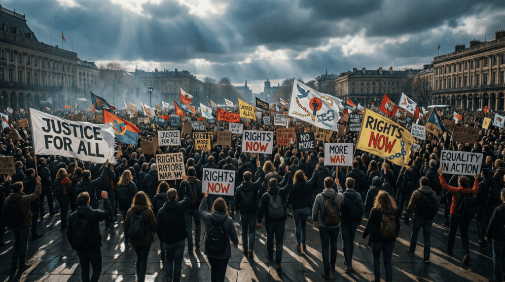 Manifestation illustrant la victimisation de l'islamisme politique en Europe
