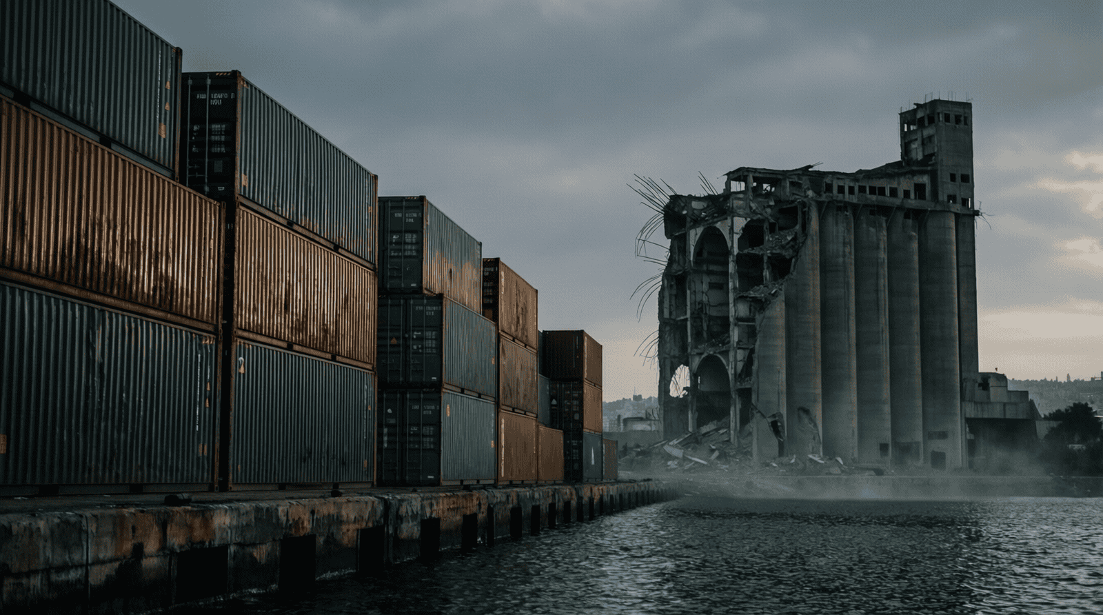 Port de Beyrouth au crépuscule, ruines du silo à céréales — complaisance française avec le Hezbollah