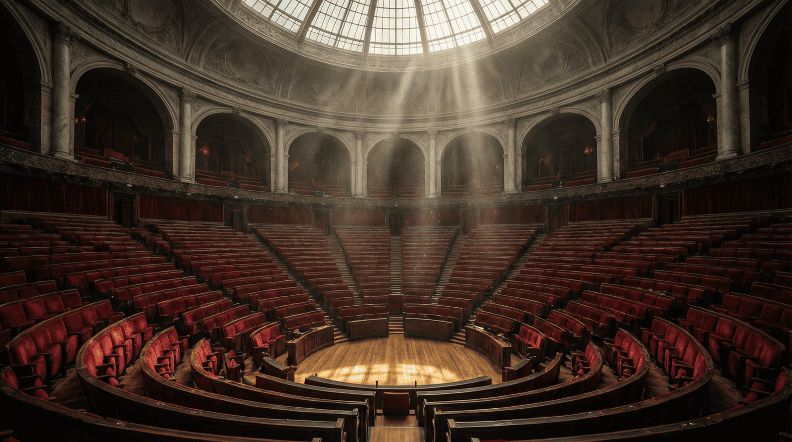 Hémicycle vide de l'Assemblée nationale, symbolisant le retrait de la loi Yadan