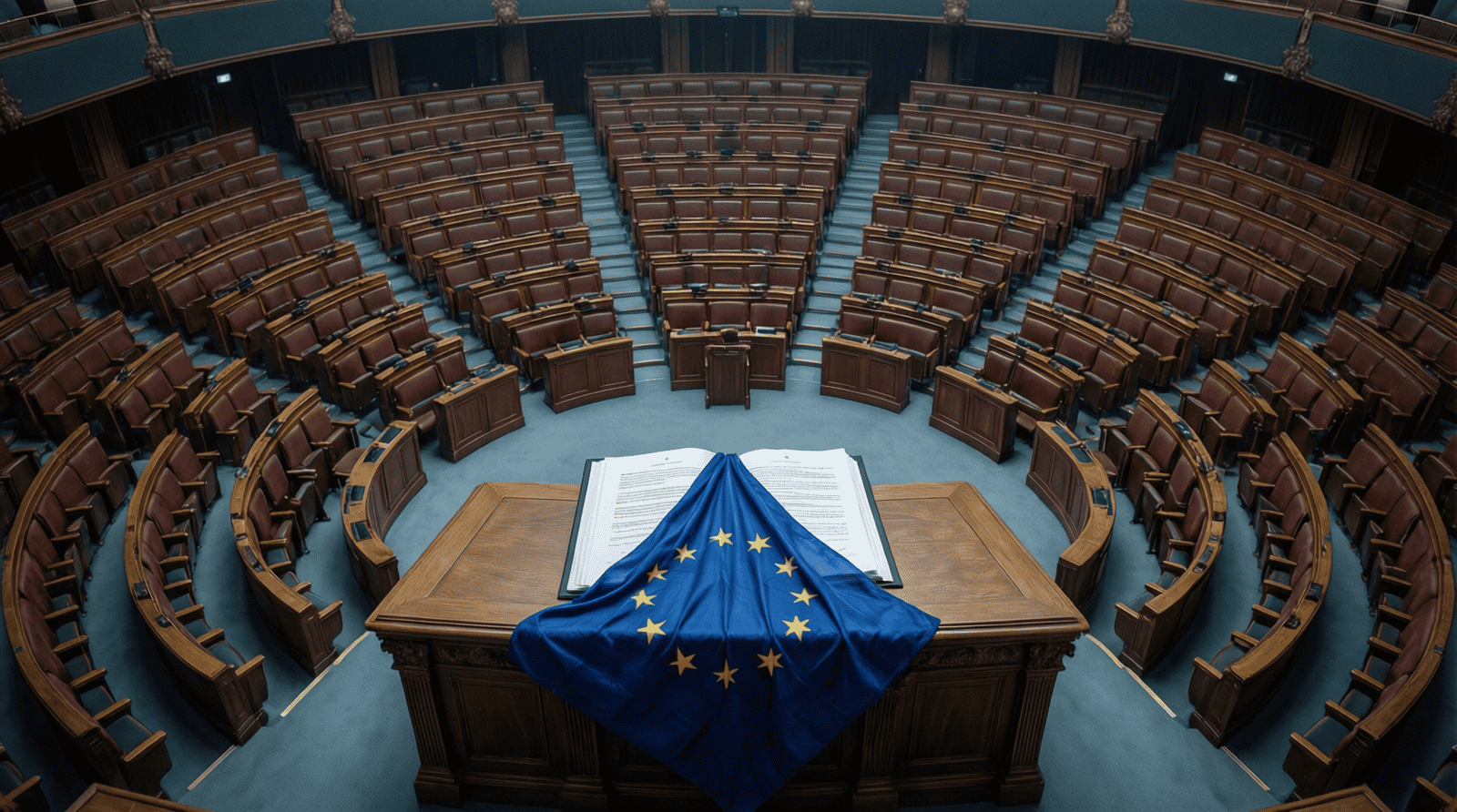 Pacte migratoire européen : hémicycle vide de l'Assemblée nationale