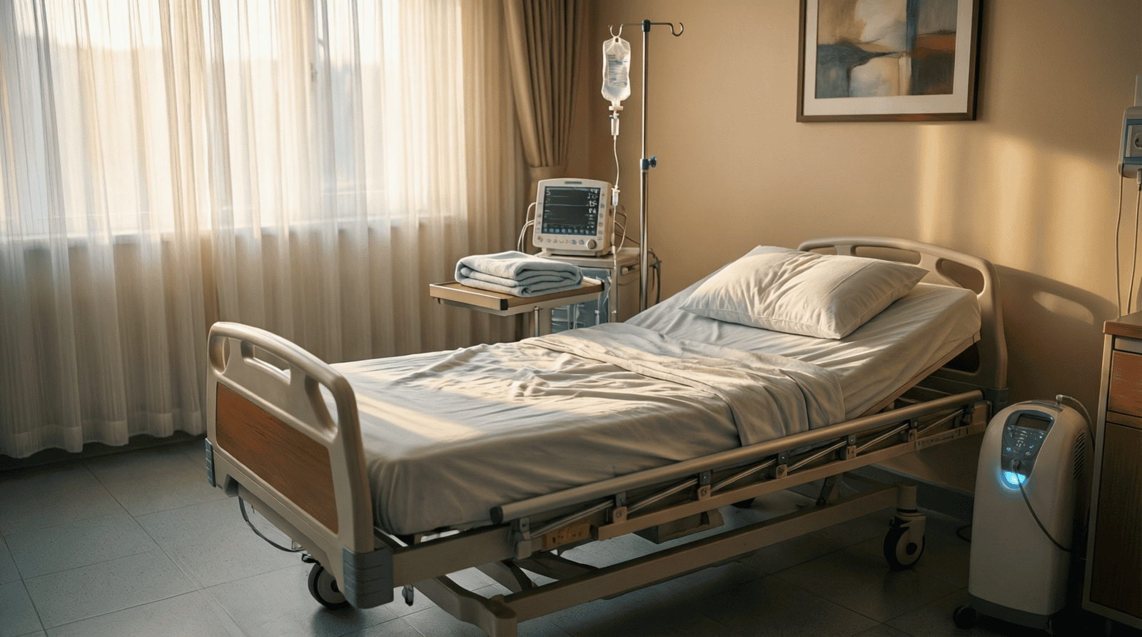 Couloir d'hôpital vide symbolisant le manque de soins palliatifs en France