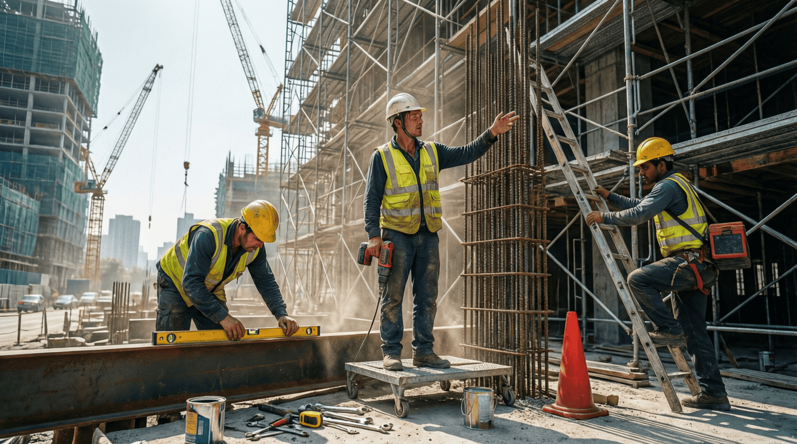 Ouvriers sur un chantier de construction, secteur où les immigrés occupent un quart des postes qualifiés