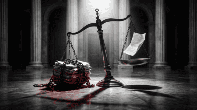 Balance de la justice déséquilibrée illustrant la doctrine du Syndicat de la magistrature
